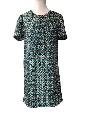 J. Crew Teal and White Geometric-Print Midi Dress